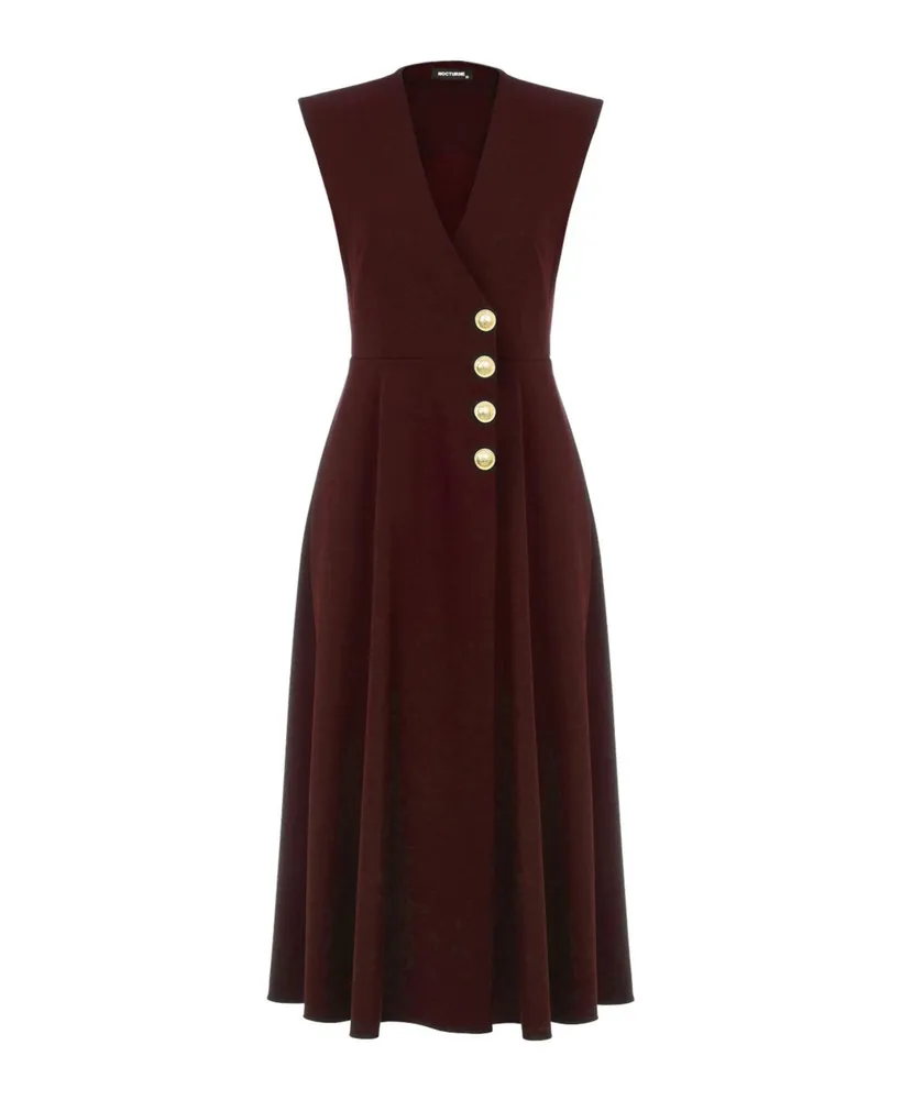 Women's Double-Breasted Shoulder Pad Midi Dress