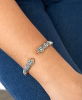 Blue Topaz & Bali Filigree Cuff Bracelet Sterling Silver and 18K Gold