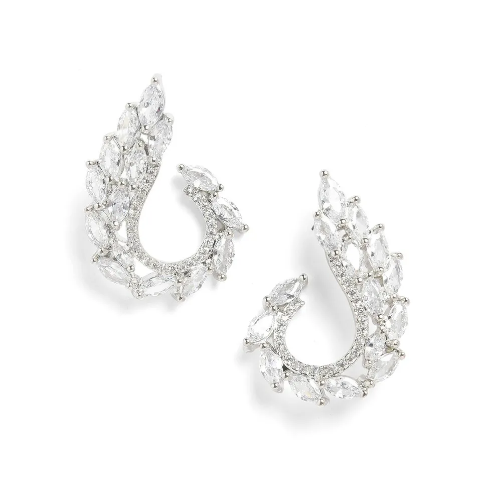 Sohi Women's Silver Embellished Cluster Drop Earrings