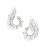 Sohi Women's Silver Embellished Cluster Drop Earrings