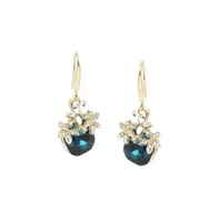 Sohi Women's Green Embellished Flower Drop Earrings