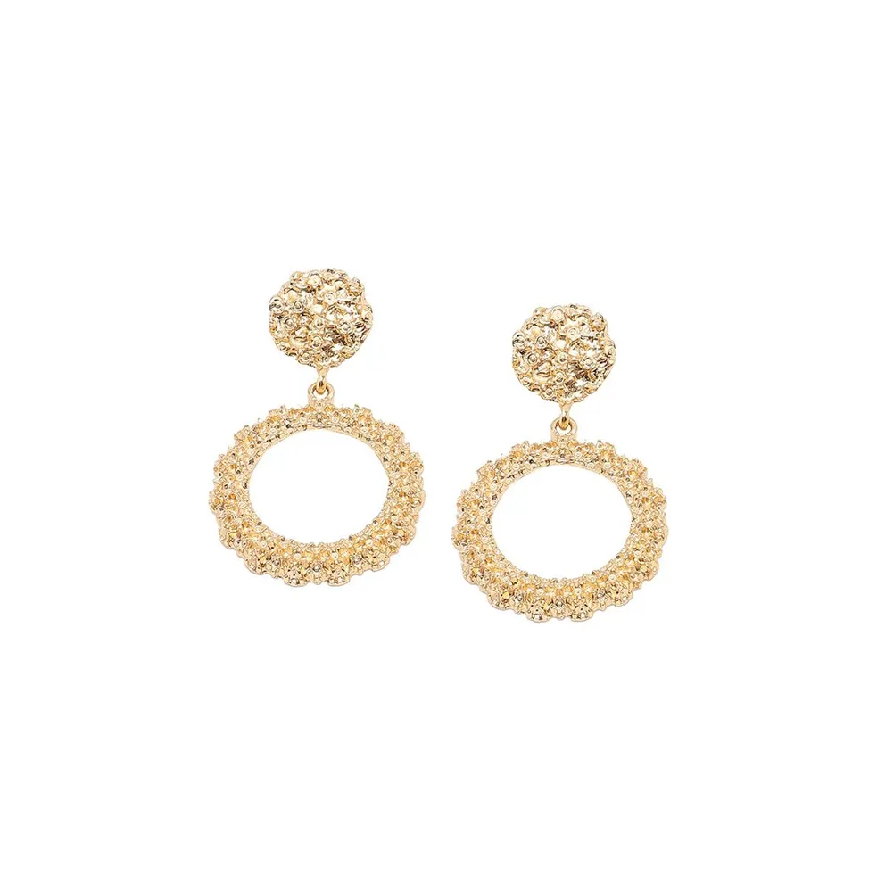 Sohi Women's Gold Textured Circular Drop Earrings