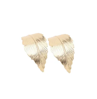 Sohi Women's Gold Metallic Leaf Drop Earrings