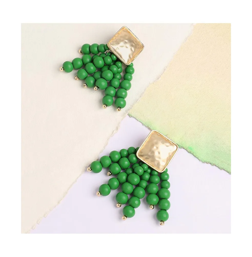 Sohi Women's Green Beaded Cluster Drop Earrings