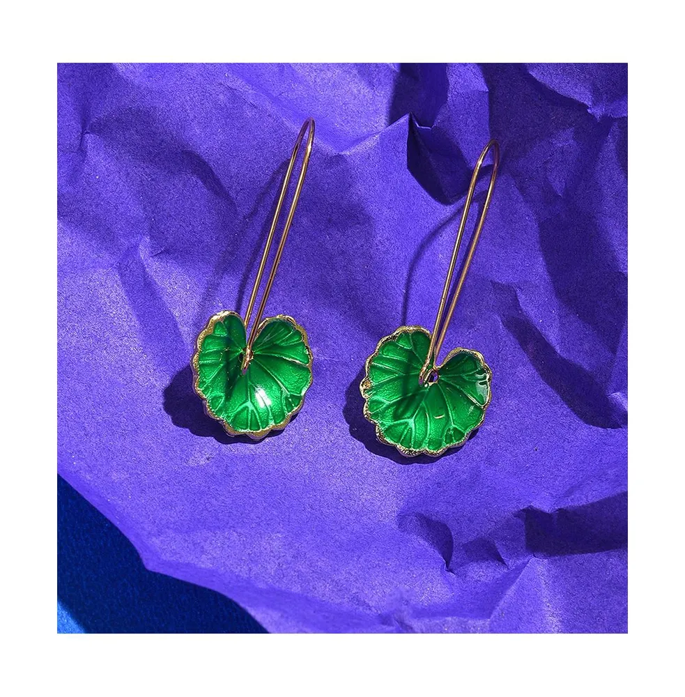 Sohi Women's Green Lotus Leaf Drop Earrings