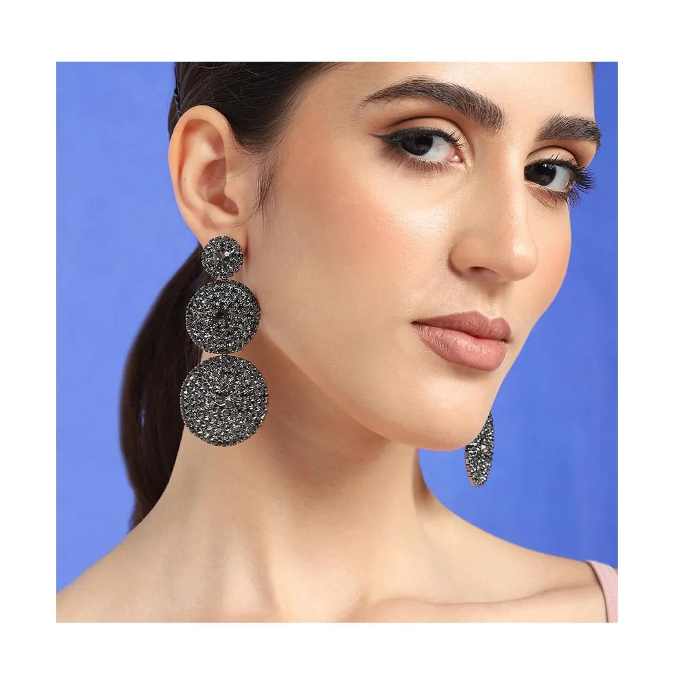 Sohi Women's Black Circular Cluster Drop Earrings