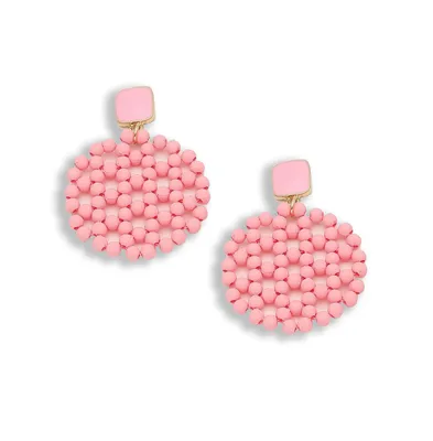 Sohi Women's Pink Beaded Circular Drop Earrings