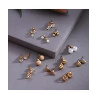 Sohi Women's Gold Pack Of 12 Minimal Stud Earrings