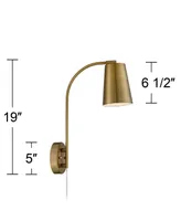 Sully Mid Century Modern Wall Lamp Warm Brass Gold Plug