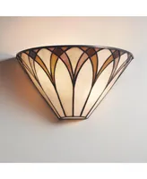 Filton Tiffany Style Wall Light Sconce Bronze Hardwired 12 1/4" Wide Fixture Brown White Art Glass Shade for Bedroom Bathroom Bedside Living Room Home