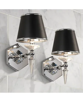 Manhattan Modern Wall Light Sconces Set of 2 Chrome Metal Hardwired 6" Fixture Clear Crystal Black Paper Drum Shade for Bedroom Bathroom Vanity Living