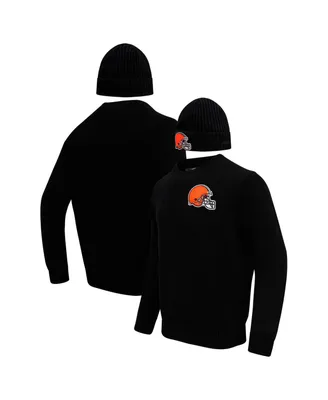 Men's Pro Standard Black Cleveland Browns Crewneck Pullover Sweater and Cuffed Knit Hat Box Gift Set