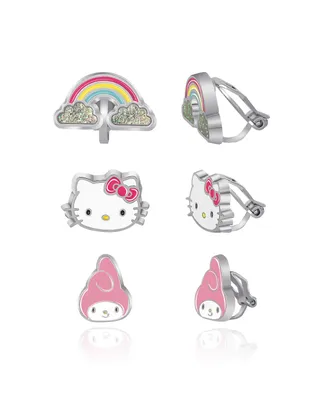 Sanrio Hello Kitty and Friends Clip On Earrings 3-Pack - Rainbow, My Melody and Hello Kitty Earrings"