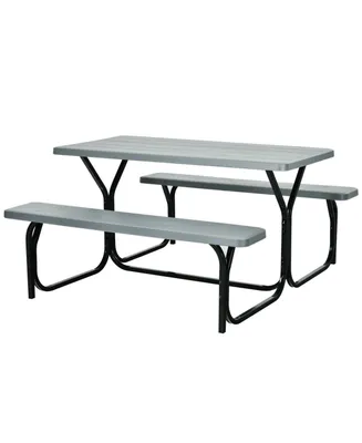 Outdoor Picnic Table Bench Set with Metal Base