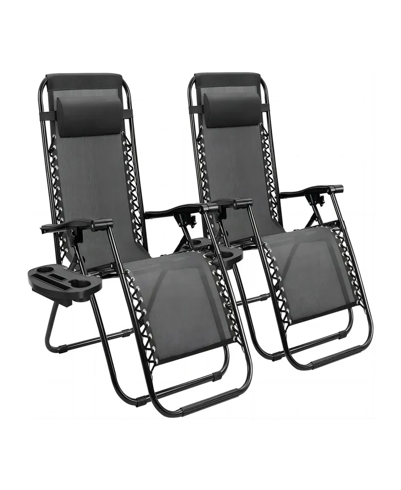 Inolait 2 Piece Folding Recliner Chairs Zero Gravity Lounge Chair Recliners with Pillows, Black