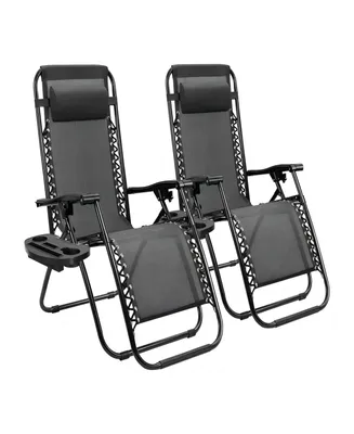 2 Piece Folding Recliner Chairs Zero Gravity Lounge Chair Recliners with Pillows, Black