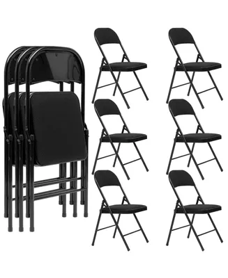 6-Pack Folding Chair Fabric Upholstered Padded Seat Metal Frame for Home Office Dining Room
