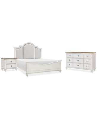 Mandeville 3pc Bedroom Set (Upholstered California King Bed + Dresser -Drawer Nightstand