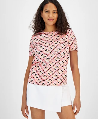Bar Iii Women's Printed Crewneck Short-Sleeve Top, Created for Macy's