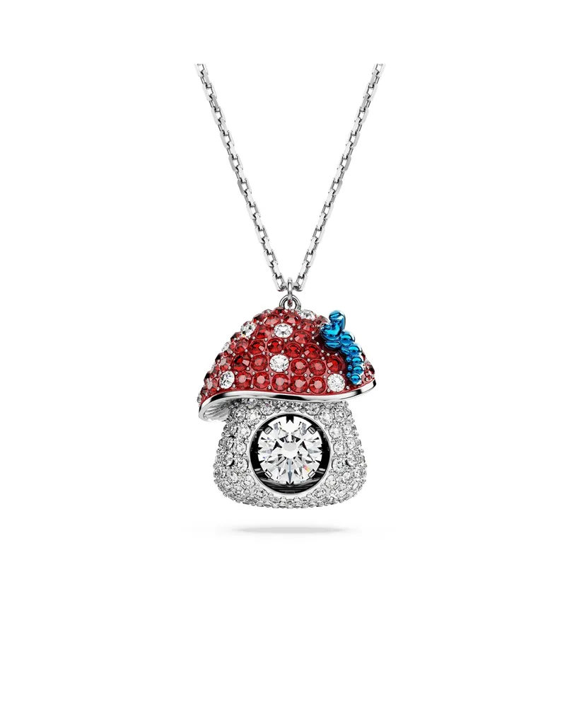 Swarovski Mushroom, Red, Rhodium Plated Alice In Wonderland Pendant Necklace