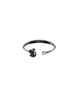 Swarovski Swan, Black, Ruthenium Plated Iconic Swan Bangle Bracelet
