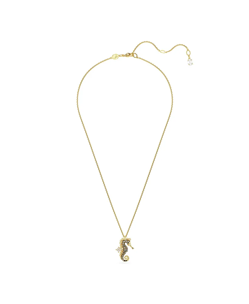 Swarovski Crystal Swarovski Imitation Pearls, Seahorse, Blue, Gold-Tone Idyllia Pendant Necklace