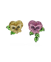 Swarovski Asymmetrical Design, Flower, Multicolored, Rhodium Plated Alice In Wonderland Stud Earrings