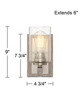 Poetry Rustic Farmhouse Industrial Wall Sconce Lighting Gray Wood Finish Grain Brushed Nickel Hardwired 9" High Fixture Seedy Glass for Bedroom Bathro