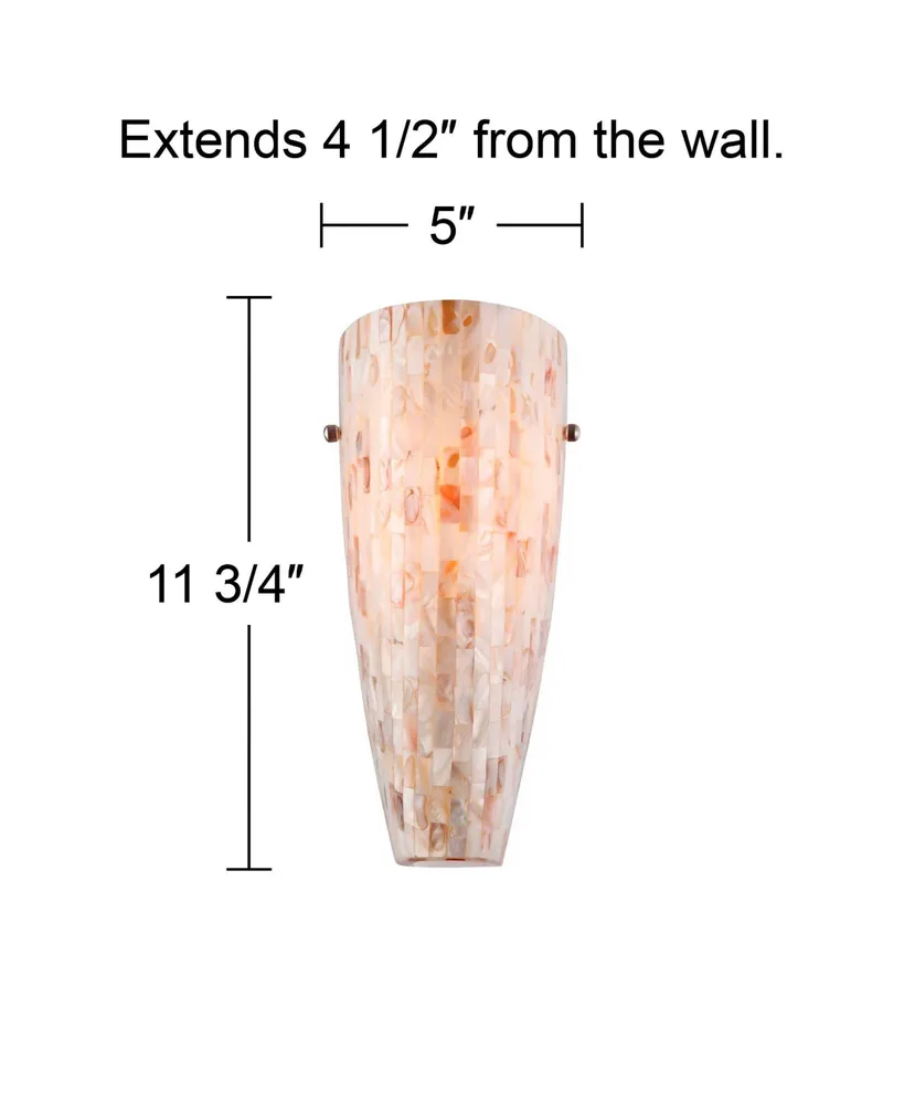 Mosaic Modern Vintage Wall Light Sconce Brushed Steel Hardwired 5" Wide Fixture Natural Mother of Pearl Tiles Glass Bedroom Bathroom Bedside Living Ro