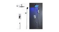 8" Led Rainfall Shower head Arm Control Valve Hand spray Shower Faucet Set