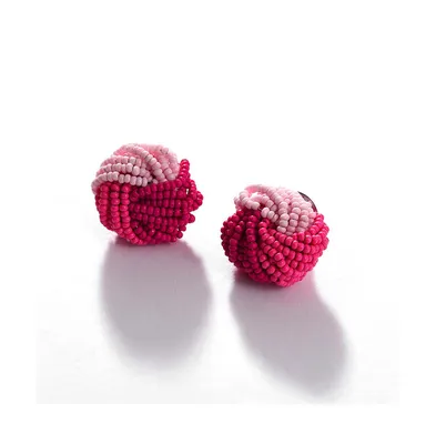 Sohi Women's Pink Beaded Twist Stud Earrings