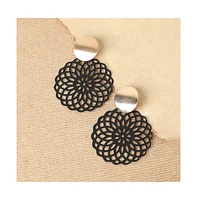 Sohi Women's Black Intricate Circular Drop Earrings