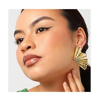 Sohi Women's Gold Metallic Ripple Drop Earrings