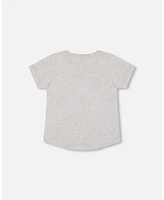 Boy Organic Cotton T-Shirt With Dino Print Light Gray Mix - Child