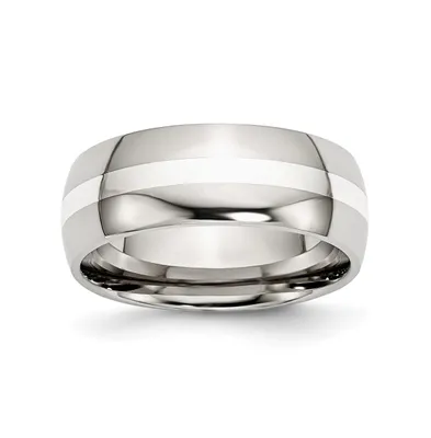 Chisel Stainless Steel Sterling Silver Inlay Polished 8mm Band Ring