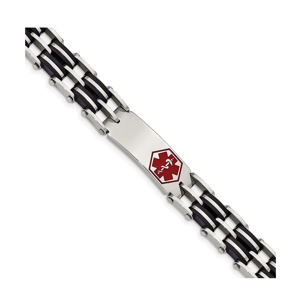 Chisel Stainless Steel Enamel Black Rubber Medical Id 8.5" Bracelet