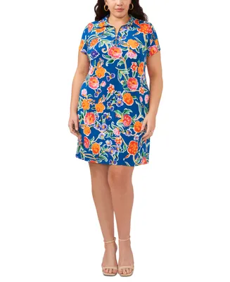 Msk Plus Floral-Print Zip-Front Shift Dress