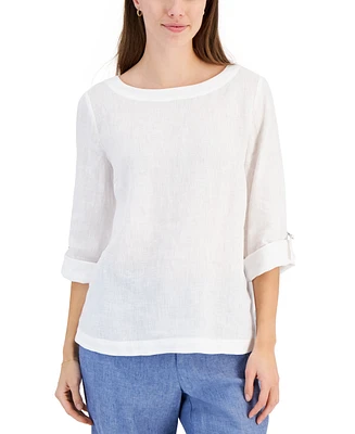 Charter Club Women's 100% Linen D-Ring Top, Created for Macy's