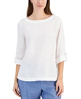 Charter Club Women's 100% Linen D-Ring Top, Created for Macy's