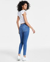 Guess Womens Ruched Ruffle Cap Sleeve Top Rhinestone Trimmed Skinny Ankle Jeans