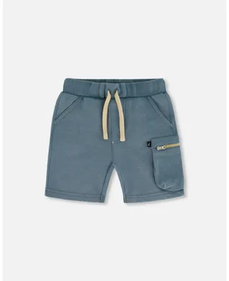 Boy French Terry Short With Zipper Pocket Pine Green