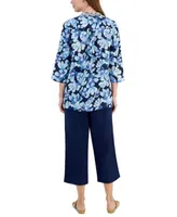 Charter Club Womens Morning Bloom Linen Tunic 100 Linen Solid Cropped Pull On Pants Created For Macys