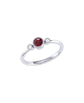 LuvMyJewelry Round Ruby Gemstone Round Natural Diamond 14K White Gold Birthstone Ring