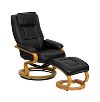 Multi-Position Recliner & Ottoman With Swivel Maple Wood Base