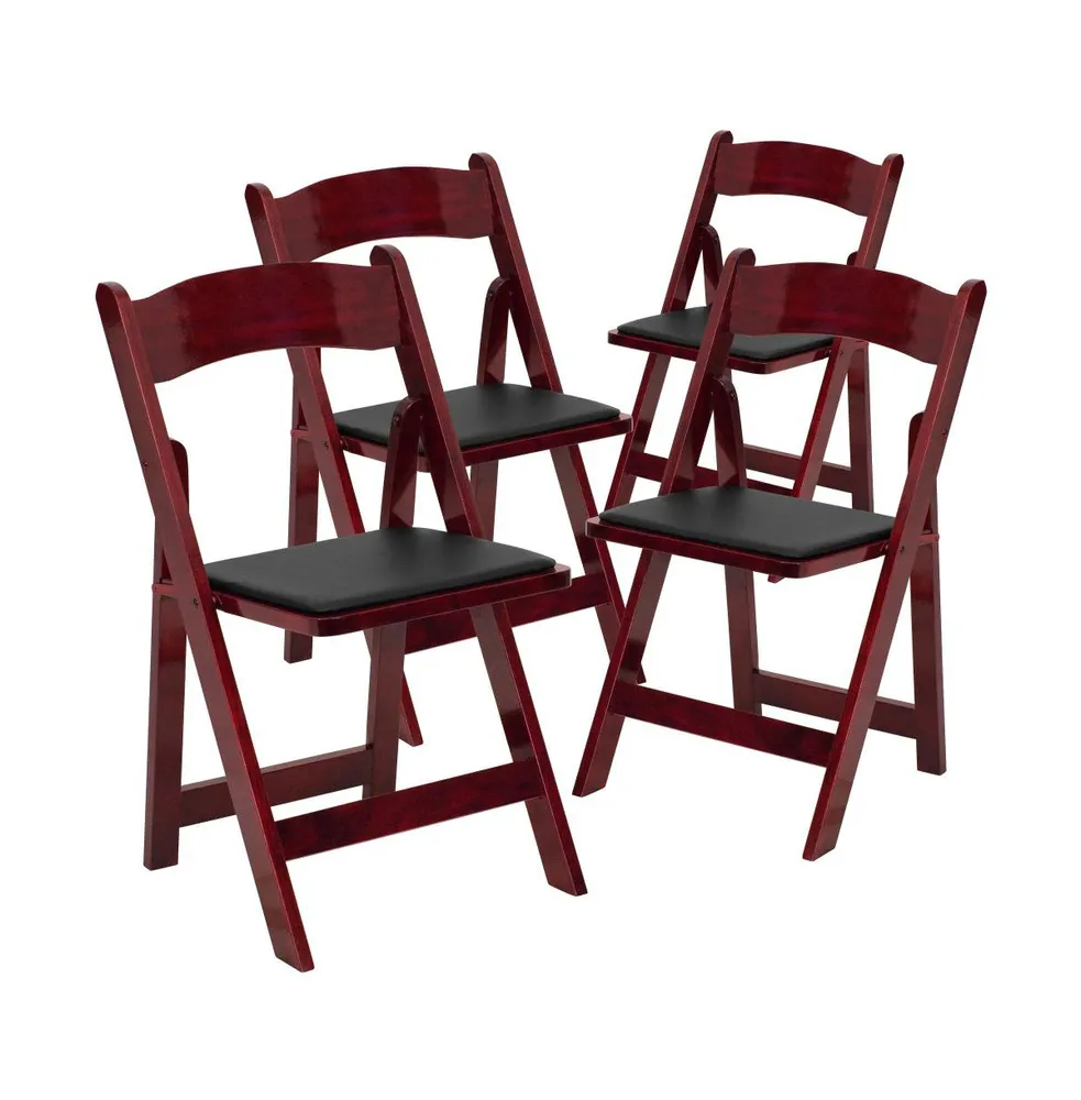 4 Pack Wood Folding Chair With Vinyl Padded Seat