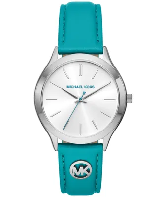 Michael Kors Women's Slim Runway Three-Hand Santorini Blue Leather Watch 38mm
