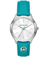 Michael Kors Women's Slim Runway Three-Hand Santorini Blue Leather Watch 38mm