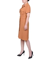 Ny Collection Women's Short Sleeve Belted Shirtdress