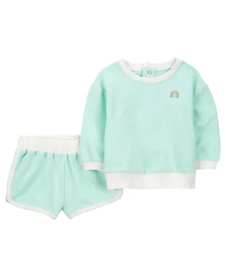 Carter's Baby Girls Rainbow Sweatshirt and Shorts, 2 Piece Set