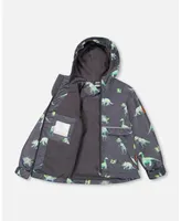 Baby Boy Two Piece Hooded Coat And Pant Mid-Season Set Grey Printed Dinosaurs - Infant